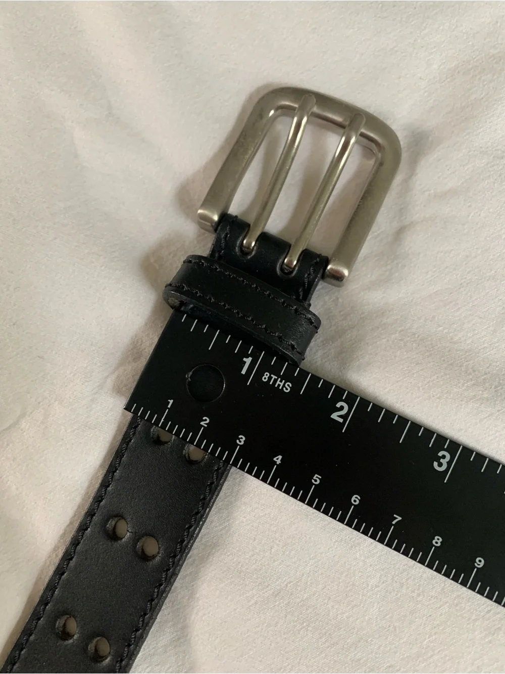 Double Prong Black Real Leather Belt. 36”